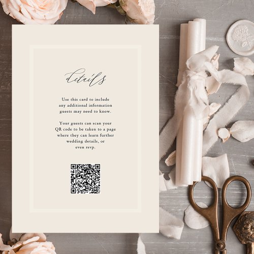 Elegant Neutral Modern Wedding Details QR Code Enclosure Card