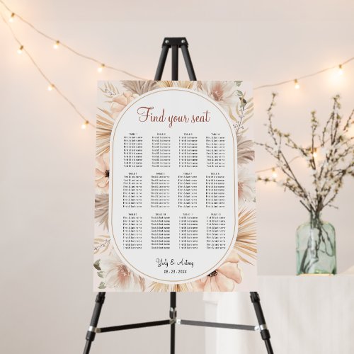 Elegant Neutral Oval Arch Floral Seating Chart Foam Board