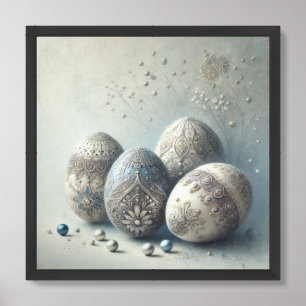Elegant neutral pastel Easter eggs engraved Framed Art