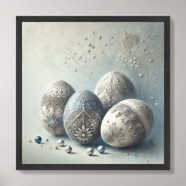 Elegant neutral pastel Easter eggs engraved Framed Art (Framed Front)