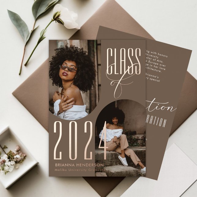 Elegant Neutral Photo Graduation Foil Invitation (Creator Uploaded)