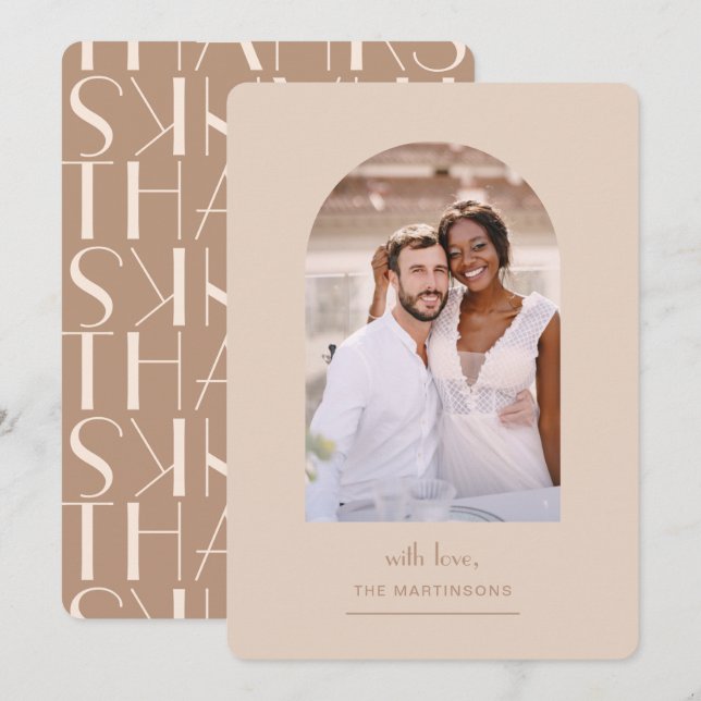 Elegant Neutral Photo Wedding Thank You Card (Front/Back)