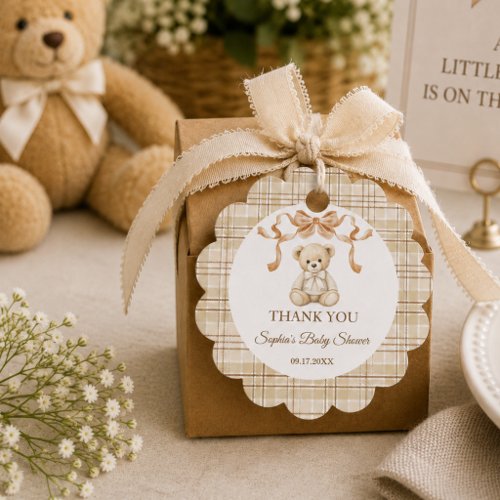 Elegant Neutral Plaid Baby Shower Thank you Favor Tags