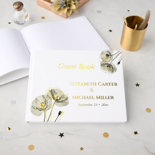Elegant Neutral Poppies Wedding Minimalist Foil Guest Book