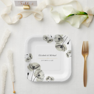Elegant Neutral Poppies Wedding Minimalist Paper Plates