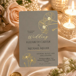 Elegant Neutral Poppies Wedding Minimalist Suite Foil Invitation