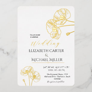 Elegant Neutral Poppies Wedding Minimalist Suite Foil Invitation