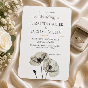 Elegant Neutral Poppies Wedding Minimalist Suite Invitation