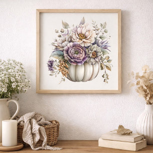 Elegant Neutral Pumpkin Floral Fall Cottage Poster