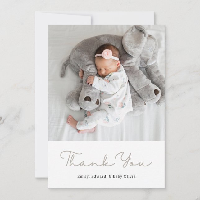 Elegant Neutral Ribbon Bow Baby Shower Photo Thank You Card (Front)