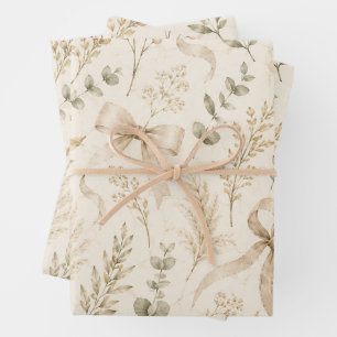 Elegant Neutral Ribbon Bows Wrapping Paper