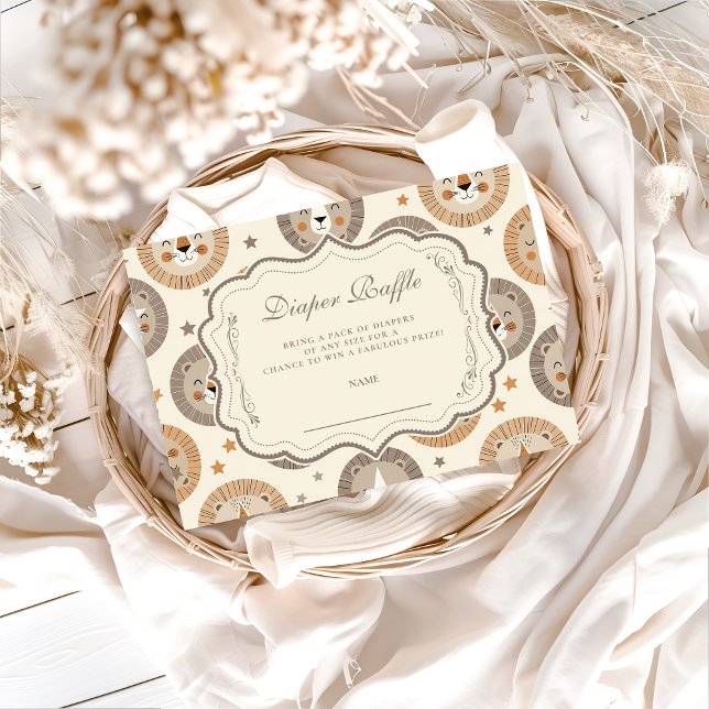 Elegant Neutral Safari Lion Baby Diapper Raffle Enclosure Card (Creator Uploaded)
