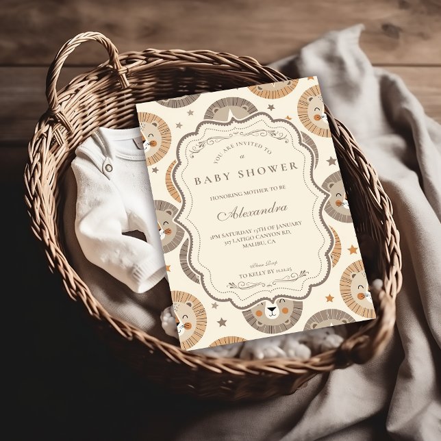 Elegant Neutral Safari Lion Baby Shower Invitation (Creator Uploaded)