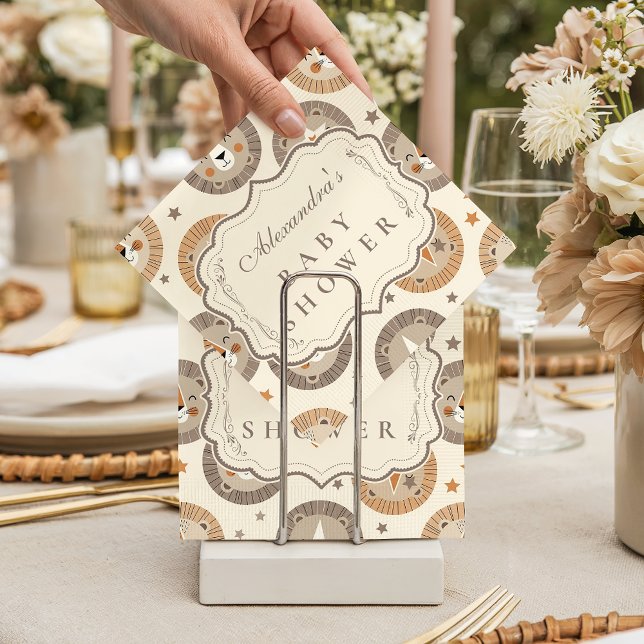 Elegant Neutral Safari Lion Baby Shower Napkins (Creator Uploaded)