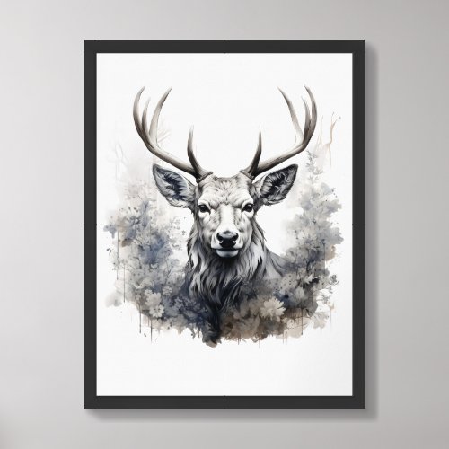 Elegant Neutral sepia colors deer wild animals  Framed Art