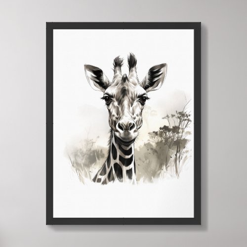 Elegant Neutral sepia colors giraffe in the jungle Framed Art