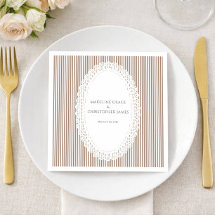 Elegant Neutral Stripe Lace Doily Wedding Napkins