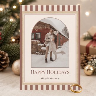 Elegant Neutral Striped Arch Photo Christmas