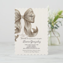 Elegant Neutral Striped Bow Baptism