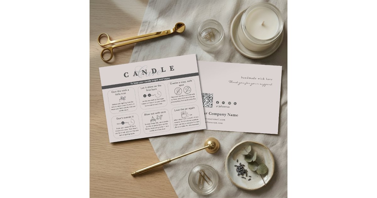 Elegant Neutral Taupe Candle Care Instruction Note Card | Zazzle