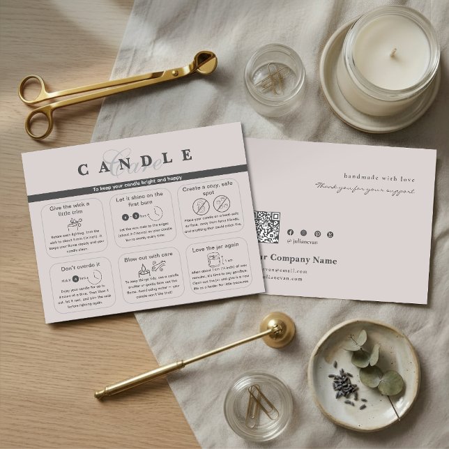 Elegant Neutral Taupe Candle Care Instruction Note Card (Elegant Neutral Taupe Candle Care Instruction Note Card)