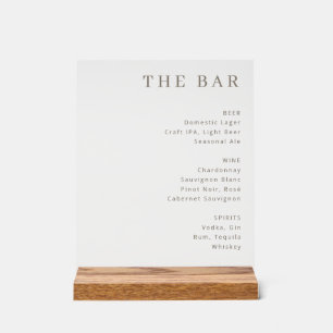 Elegant Neutral Typographic Bar Menu Acrylic Sign
