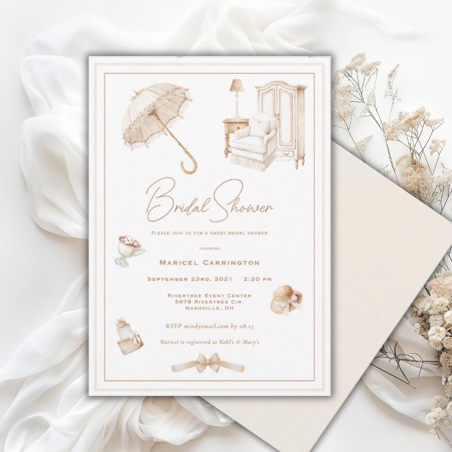 Elegant Neutral Unbrella Bridal Invitation (Creator Uploaded)
