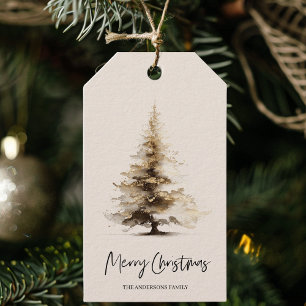 Elegant Neutral Watercolor Christmas Tree  Gift Tags