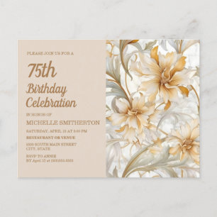 Elegant Neutral Watercolor Floral 75th Birthday Invitation Postcard