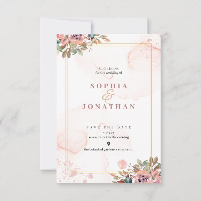 Elegant Neutral Watercolor Floral Wedding (Front)