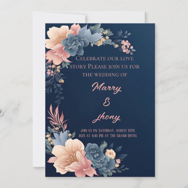 Elegant Neutral Watercolor Floral Wedding Card (Front)
