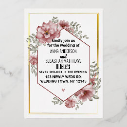 Elegant Neutral Watercolor Floral Wedding Foil Invitation