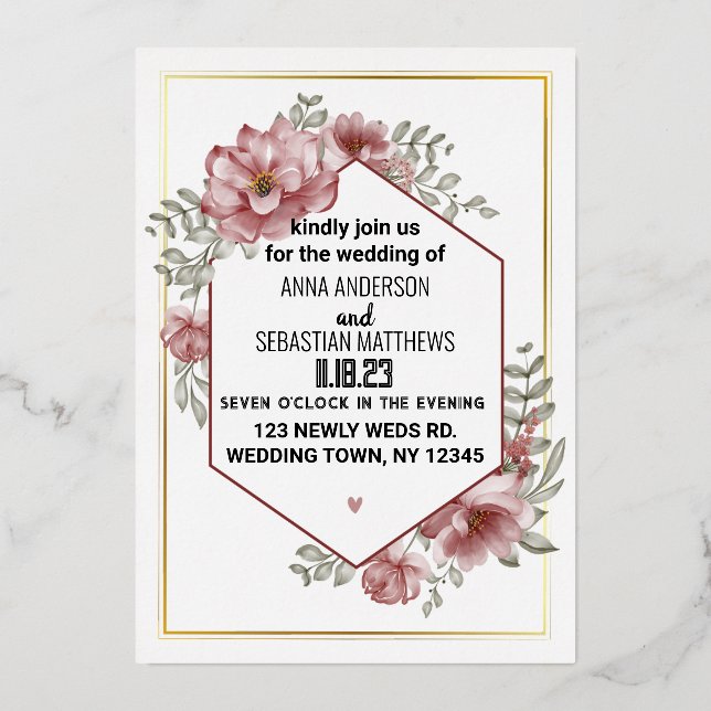 Elegant Neutral Watercolor Floral Wedding   Foil Invitation (Front)