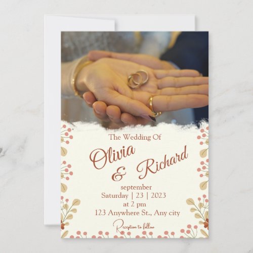 Elegant Neutral Watercolor Floral Wedding  Gold F Invitation