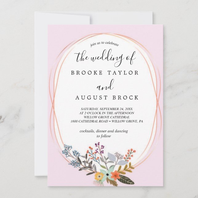 Elegant Neutral Watercolor Floral Wedding | Gold F Invitation (Front)