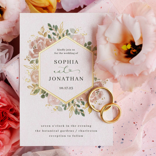 Elegant Neutral Watercolor Floral Wedding  Gold Foil Invitation