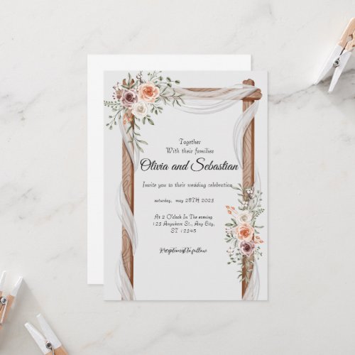 Elegant Neutral Watercolor Floral Wedding Invitation