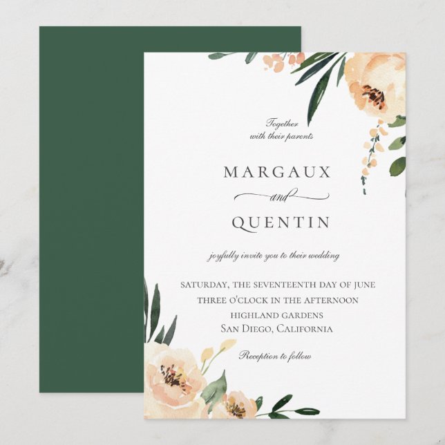 Elegant Neutral Watercolor Floral Wedding Invitation (Front/Back)