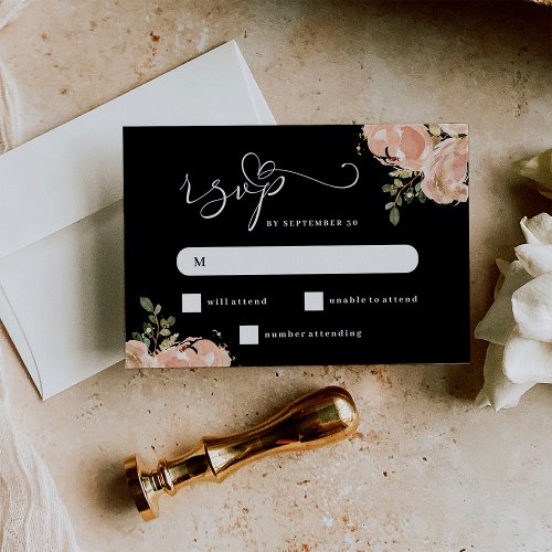 Elegant Neutral Watercolor Floral Wedding RSVP Card