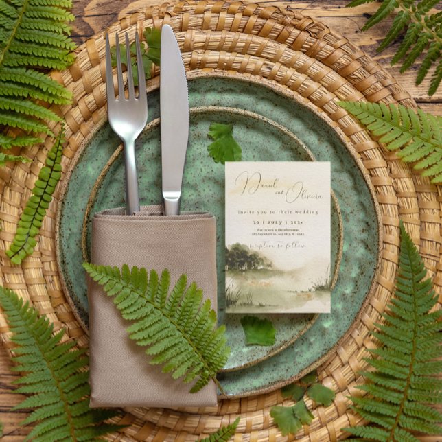 Elegant neutral watercolor Soft Landscape wedding Foil Invitation (Creator Uploaded)