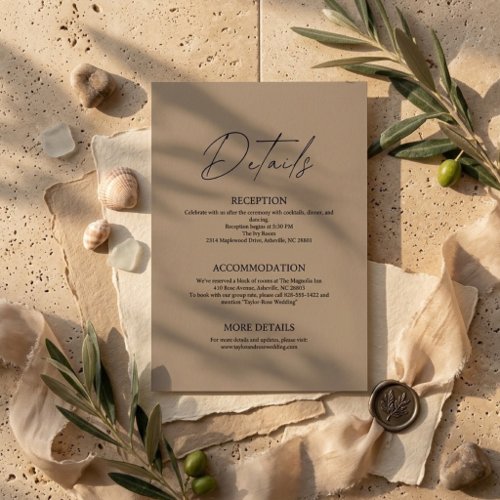 Elegant Neutral Wedding Details Card | Minimalist