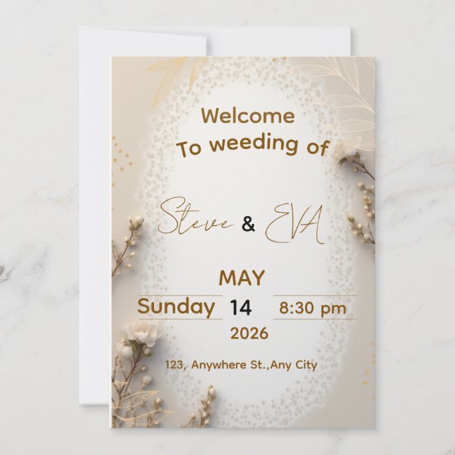 Elegant Neutral Wedding Invitation in Brown & Beig (Front)