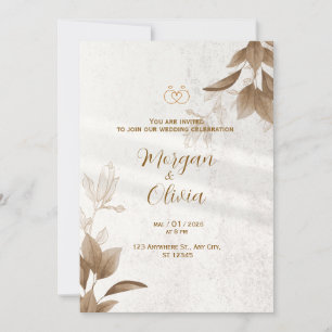 Elegant Neutral Wedding Invitation with Gold Rings