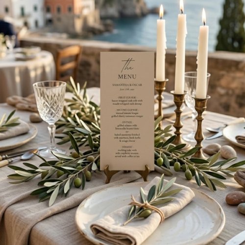 Elegant Neutral Wedding Menu | Minimalist Beige