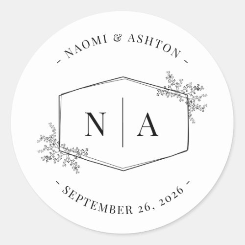 Elegant Neutral Wedding Monogram Classic Round Sticker