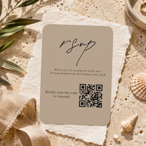 Elegant Neutral Wedding RSVP QR Code Response  Enclosure Card