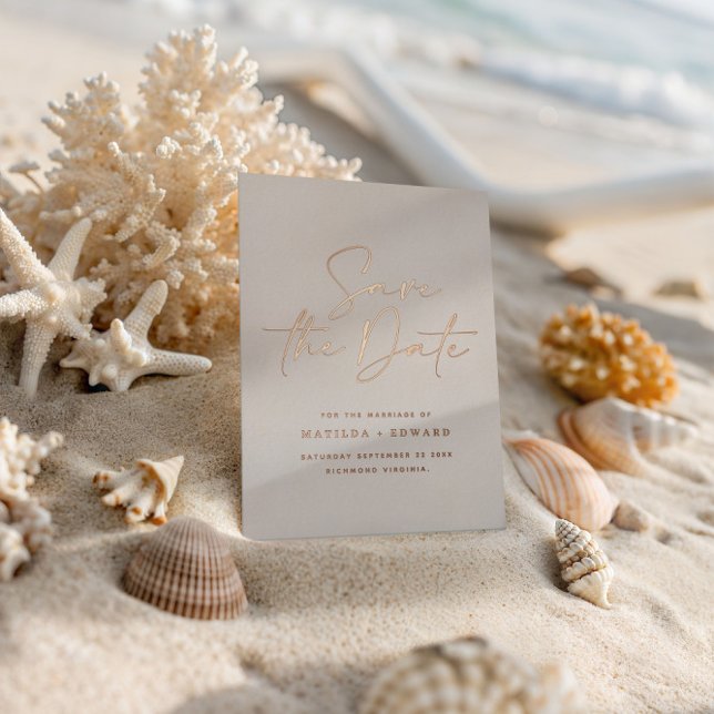 Elegant Neutral Wedding Save The Date Script Foil Invitation (Creator Uploaded)