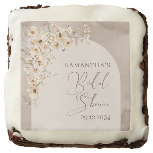 Elegant neutral wildflower boho arch Bridal Shower Brownie