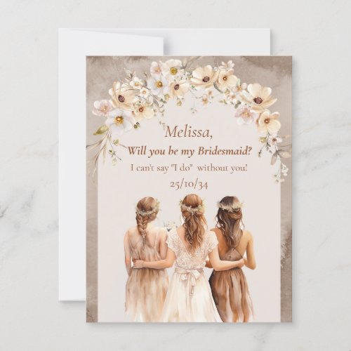 Elegant neutral wildflowers boho arch Bridesmaid Invitation