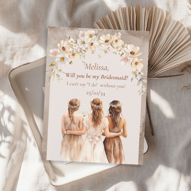 Elegant neutral wildflowers boho arch Bridesmaid Invitation (Elegant neutral wildflowers boho arch Bridesmaid Invitation)
